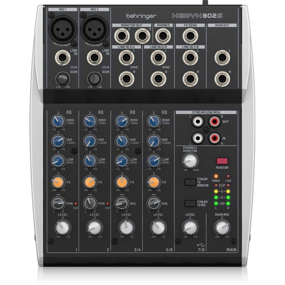 Behringer Analog Mixers Behringer XENYX 802S Premium Analog 8-Input Mixer with USB Streaming Interface
